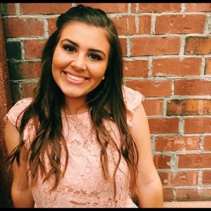 blush pink lace formal dress